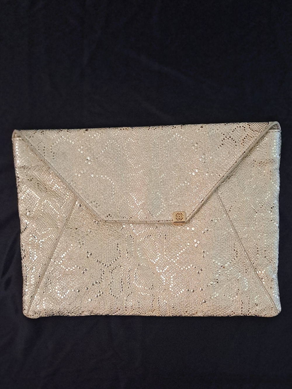 Vintage DESA SINCE 1972 Envelope  Clutch - Gold Snakeskin - Embossed Leather